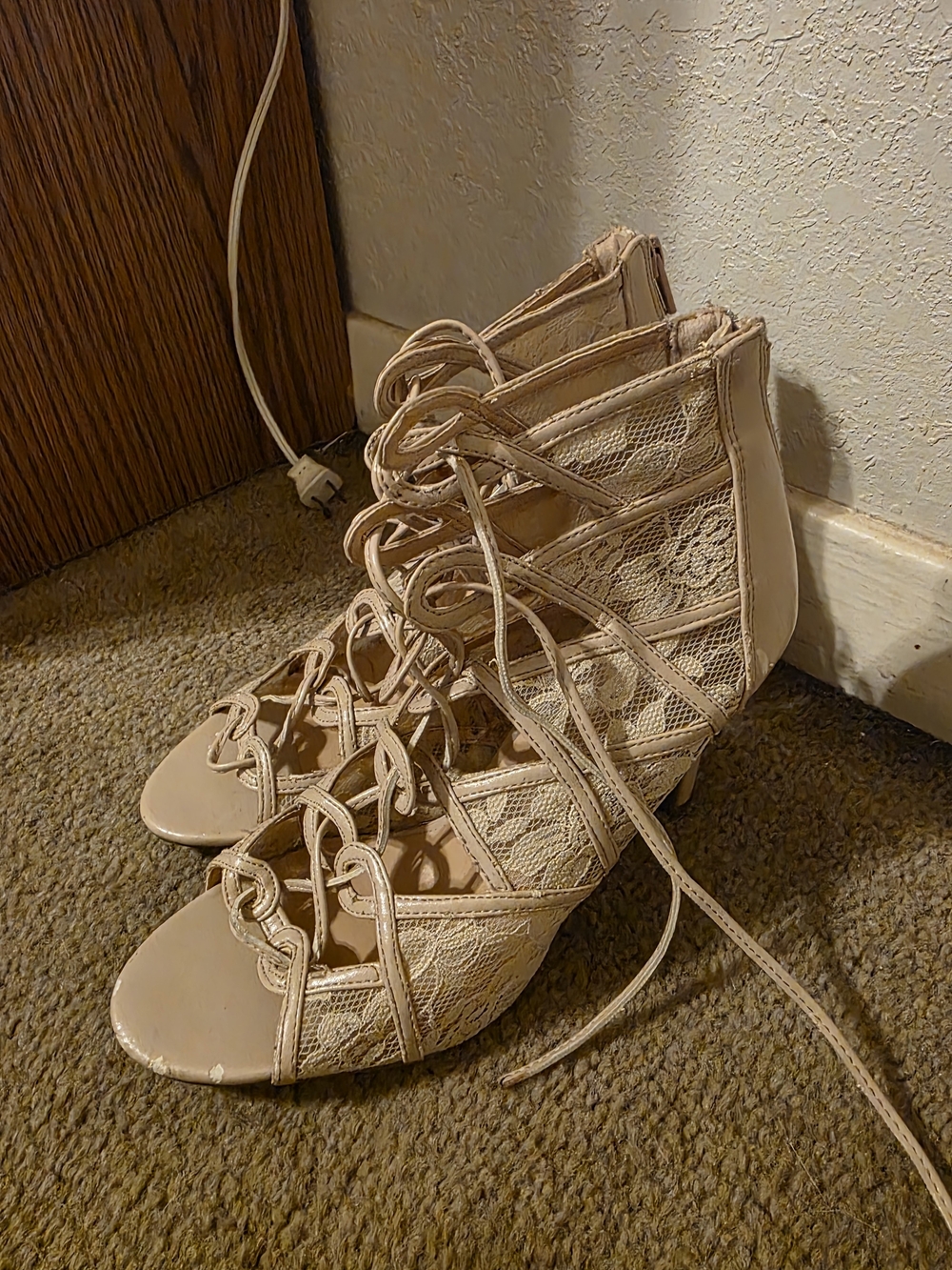LC Lauren Conrad Lace-Up Heeled Sandals in Nude